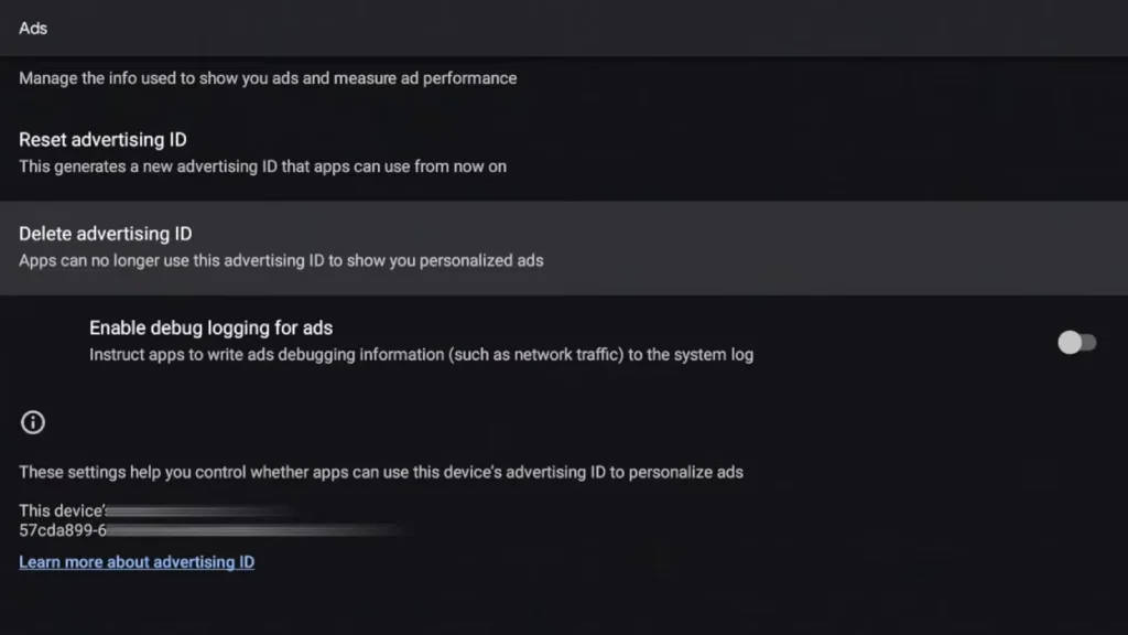Delete advertising id google tv